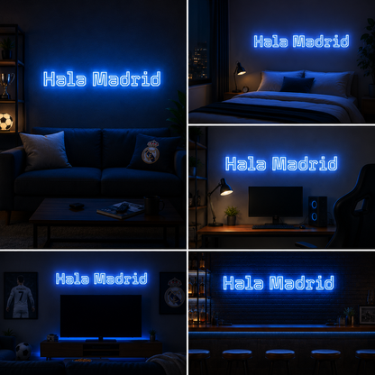 Hala Madrid Neon Sign Board | Blue LED Neon Light for Football Fans