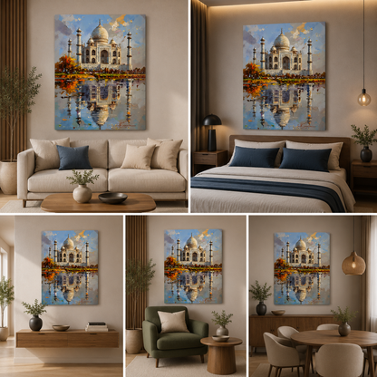 Taj Mahal Canvas Painting Frame Wall Art Decor | Large Size Taj Mahal Monument Canvas Painting for Living Room