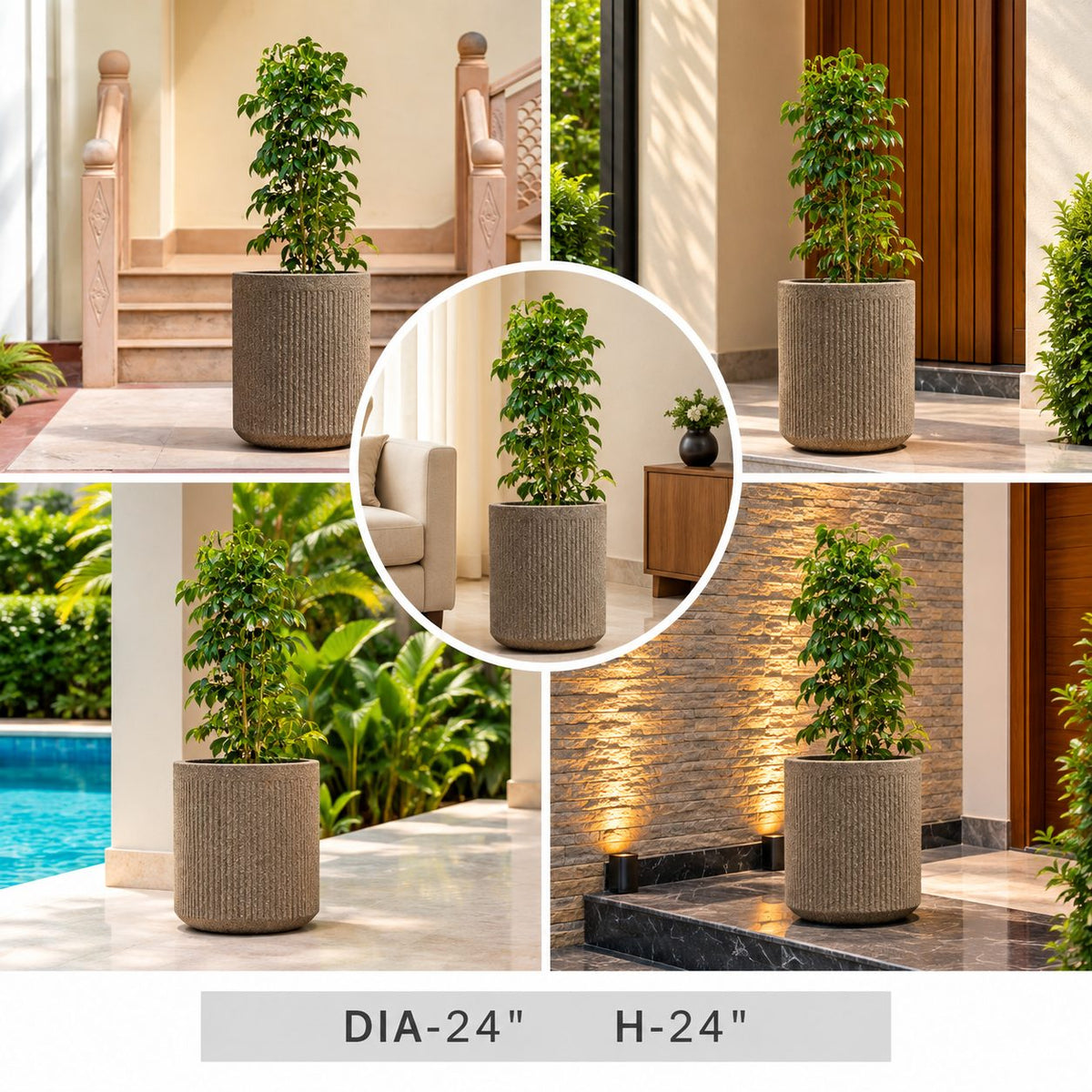 Modern Textured Round Planter Pot 24 Inch for Garden, Balcony, Patio & Home Decor