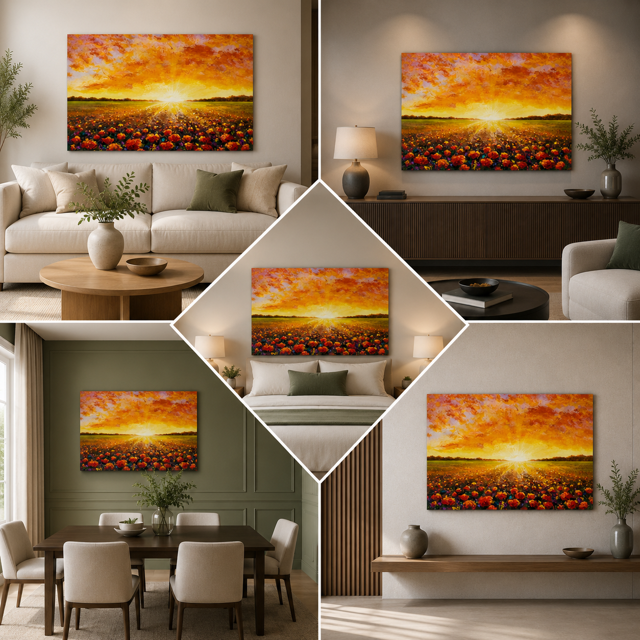 Sunflower Field Frame for Living Room Wall Decor