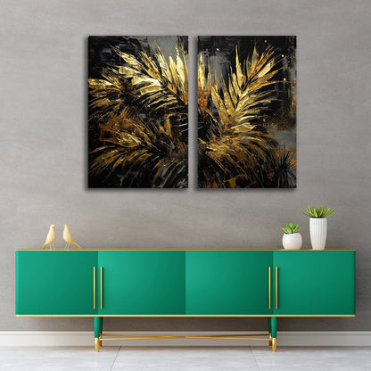 Abstract Gold Palm Leaf Canvas Painting Wall Art Set Frame (18 x 24 Inches Each Part)