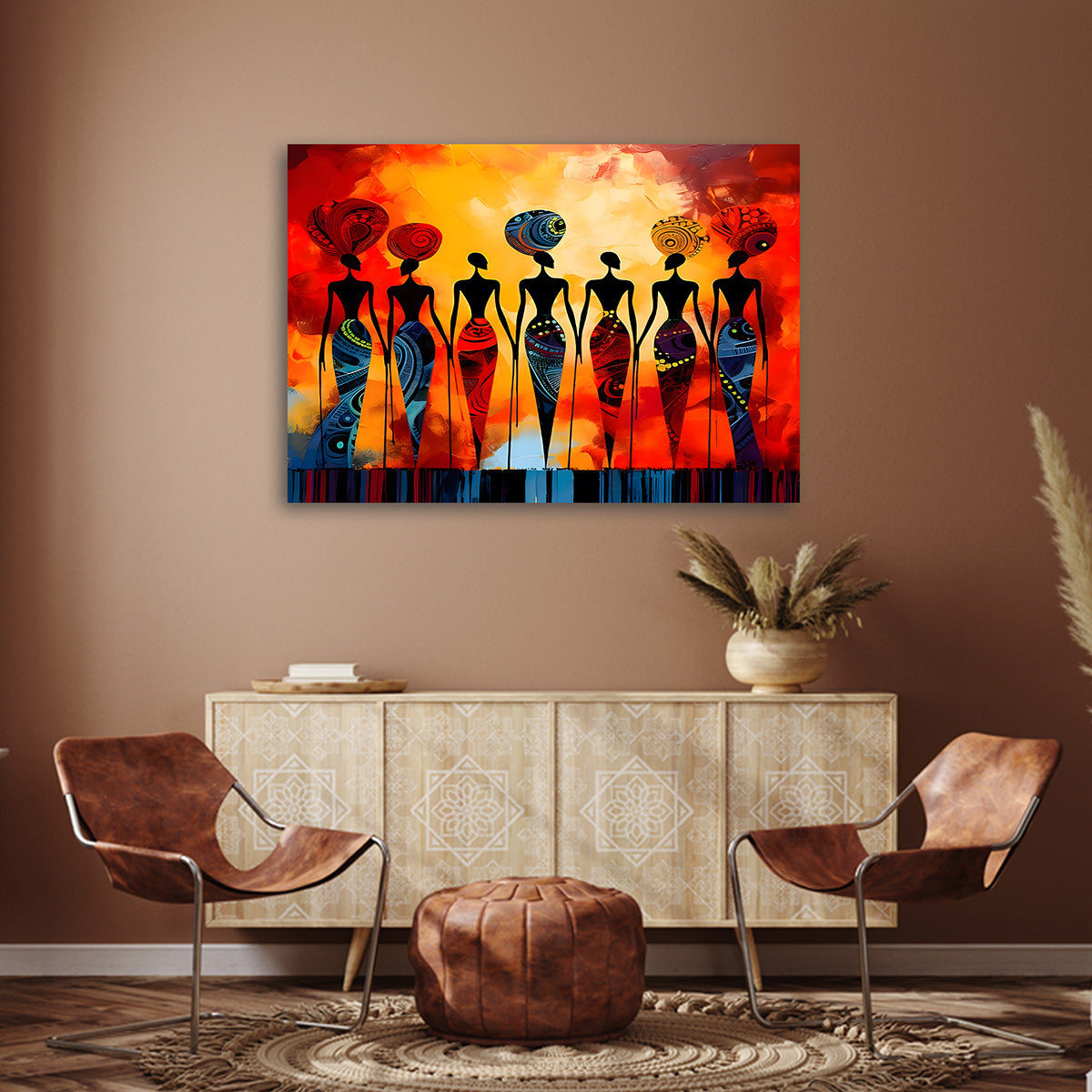 African Women Silhouette Wall Painting | Vibrant Tribal Canvas Art for Modern Home Decor