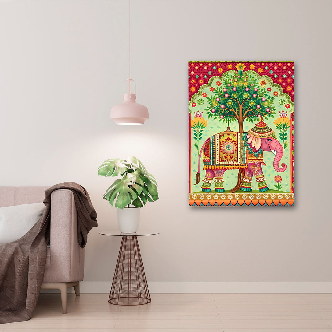 Traditional Elephant Tree of Life Canvas Painting – Colorful Ethnic Animal Wall Art Canvas Painting Frame for Living Room