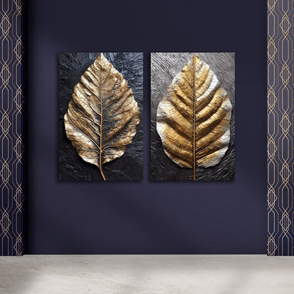 Abstract Gold Leaf Canvas Painting Wall Art – Large Size Frame for Living Room (18 x 24 Inches Each Part)
