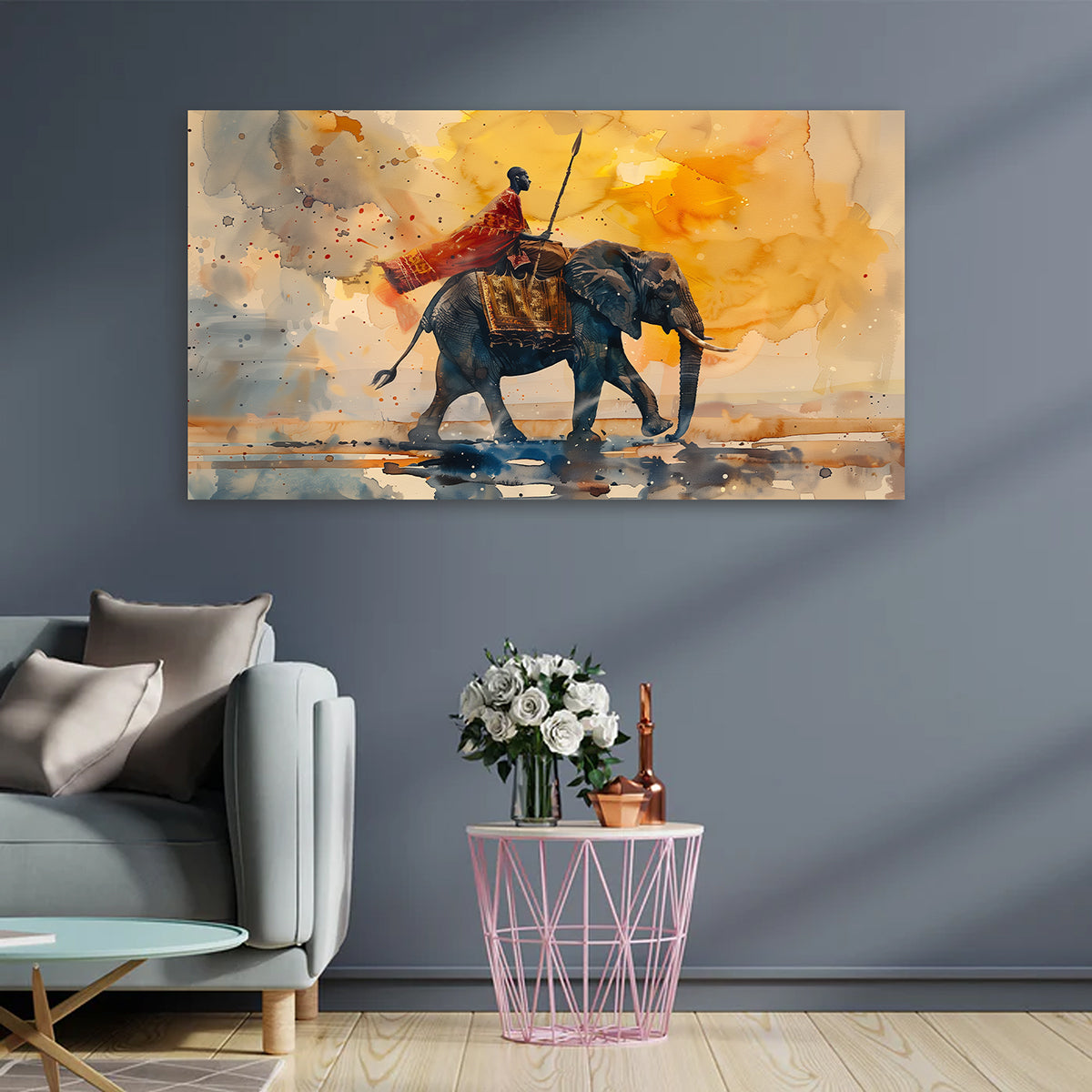 Royal Elephant Warrior Canvas Wall Art | Majestic Indian King Painting | Bold Statement Decor