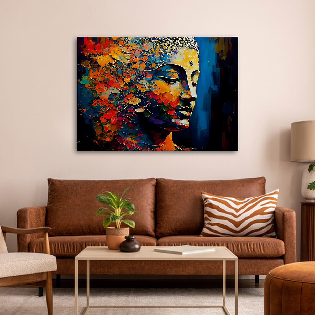 Colorful Abstract Buddha Face Wall Painting | Modern Spiritual Canvas Art for Living Room