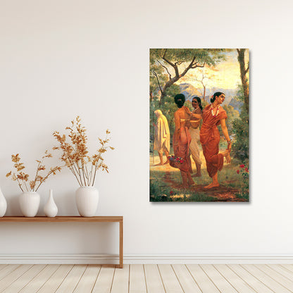 Ethnic Indian Village Women Canvas Painting Frame Wall Decor for Living Room