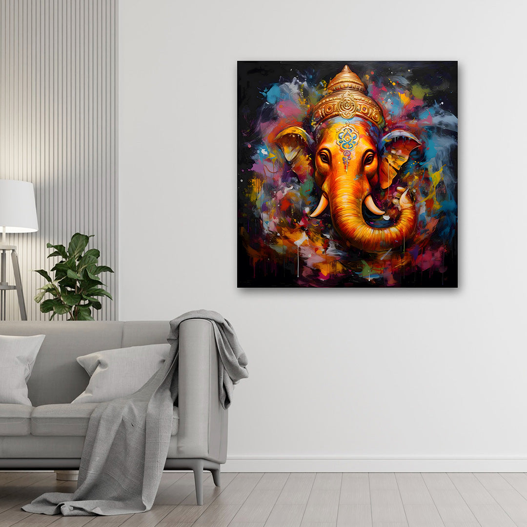 Lord Ganesha Abstract Wall Painting | Colorful Spiritual Canvas Art for Home Decor