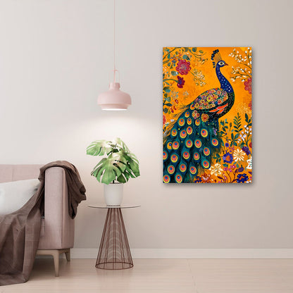 Vibrant Peacock Floral Canvas Painting – Colorful Bird Wall Art Canvas Painting Frame for Living Room