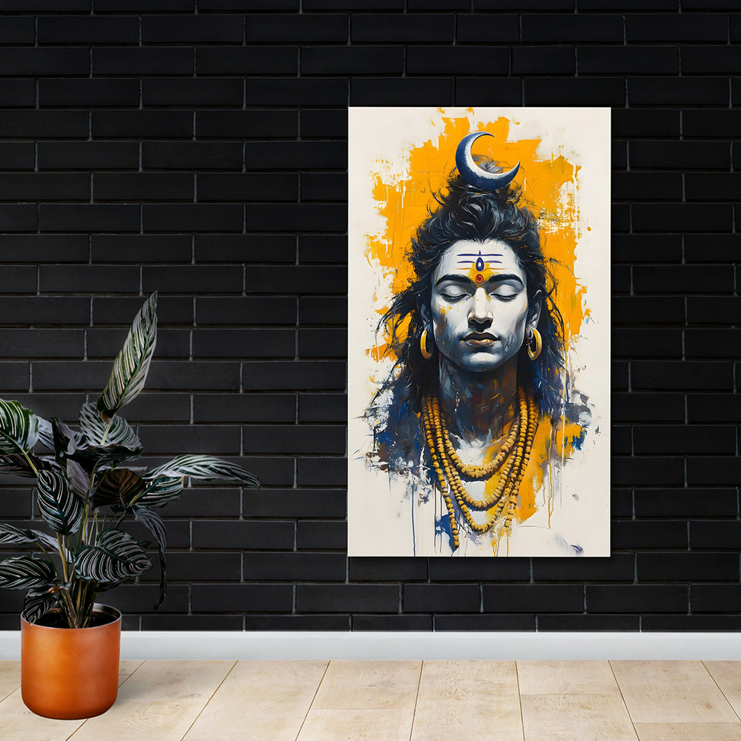 Modern Lord Shiva Canvas Painting Frame | Meditative Shiva Abstract Wall Art | Large Spiritual Canvas Wall Decor for Living Room
