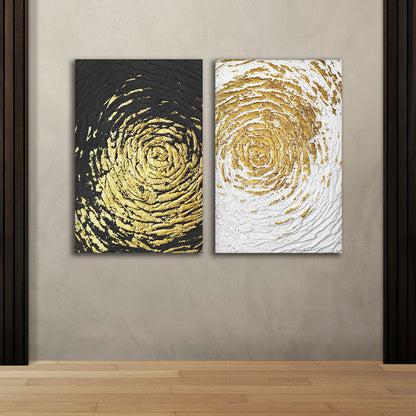 Black White Gold Abstract Swirl Canvas Painting Wall Art Set (18 x 24 Inches Each Part)