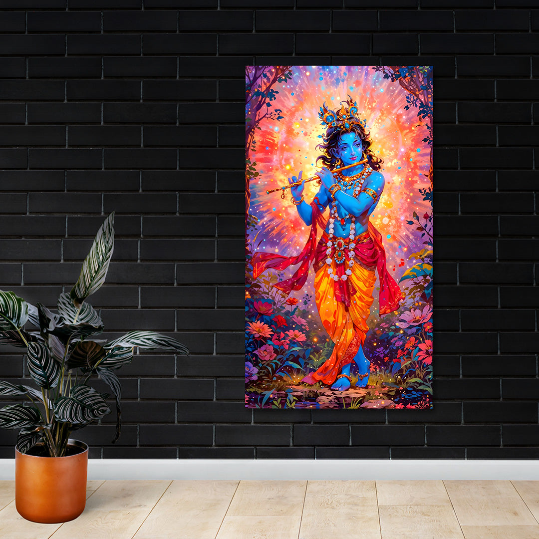 Lord Krishna Vibrant Canvas Painting Frame Colorful Spiritual Wall Decor for Living Room