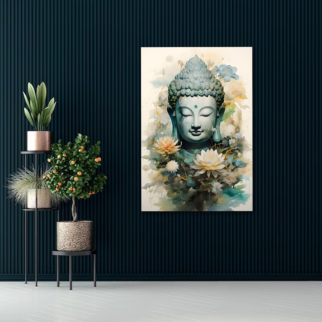 Elegant Buddha Lotus Floral Wall Painting | Modern Spiritual Canvas Art for Living Room & Home Decor