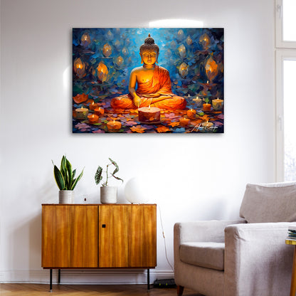 Serene Buddha Candlelight Wall Painting | Spiritual Meditation Canvas Art for Peaceful Decor