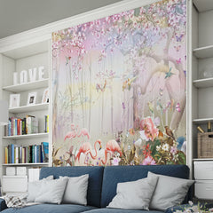 Beautiful Floral Forest and a Swann Couple Wallpaper for Living Room, Bedroom, Office Walls Decor Wallpaper | Just Peel and Stick Self Adhesive Wallpaper