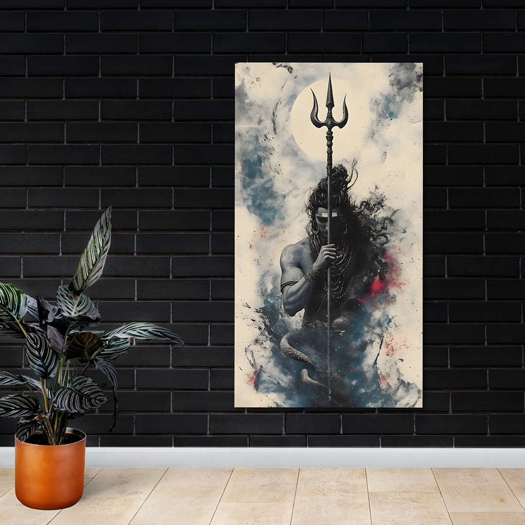 Lord Shiva Trishul Canvas Painting Frame | Minimal Abstract Shiva Wall Art | Powerful Spiritual Canvas Wall Decor for Living Room