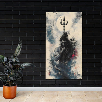 Lord Shiva Trishul Canvas Painting Frame | Minimal Abstract Shiva Wall Art | Powerful Spiritual Canvas Wall Decor for Living Room