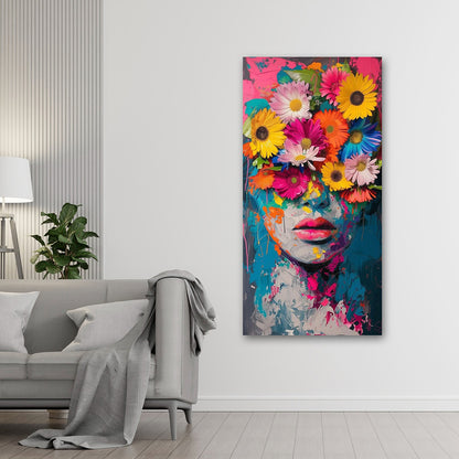 Abstract Floral Woman Face Wall Painting | Modern Artistic Canvas Art for Home Decor