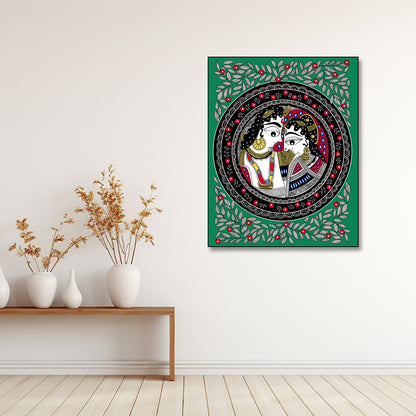 Radha Krishna Madhubani Art Canvas Painting Frame Wall Decor for Living Room Traditional Artwork