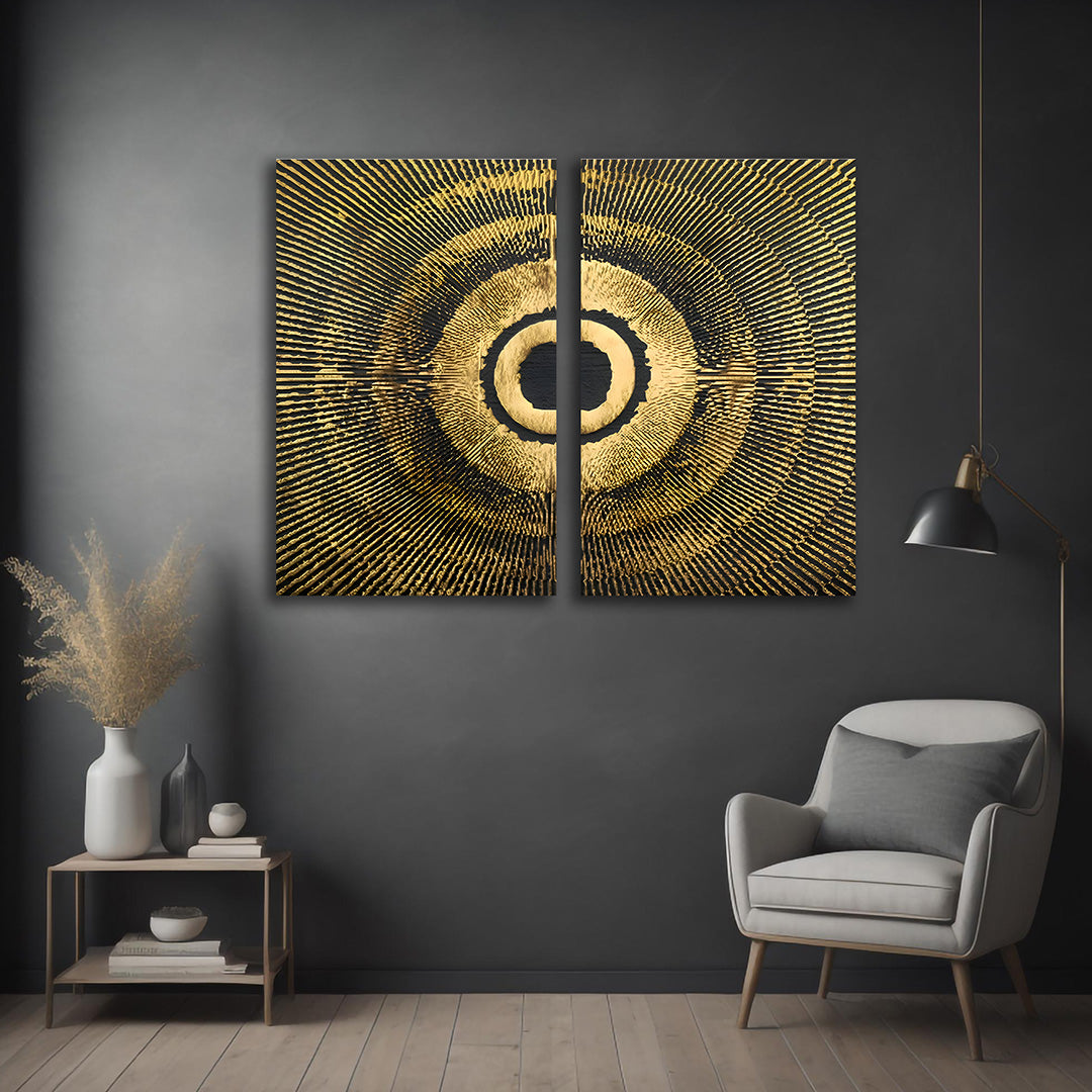 Abstract Gold Circle Canvas Painting Wall Art – Large Size Frame for Living Room (18 x 24 Inches Each Part)