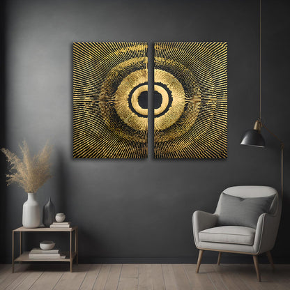 Abstract Gold Circle Canvas Painting Wall Art – Large Size Frame for Living Room (18 x 24 Inches Each Part)