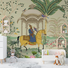 Beautiful Ancient Indian Mughal Art Wallpaper for Living Room, Bedroom, Office Walls Decor Wallpaper | Just Peel and Stick Self Adhesive Wallpaper