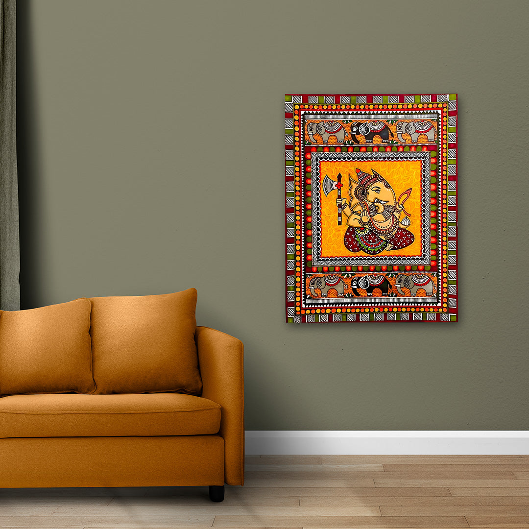 Lord Ganesha Canvas Wall Art | Traditional Indian Painting Wall Decor for Home, Living Room & Office