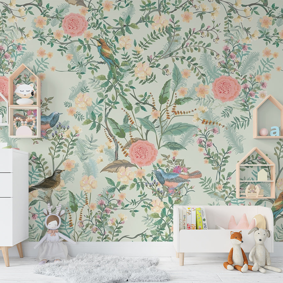 Floral Landscape Wallpaper for Living Room