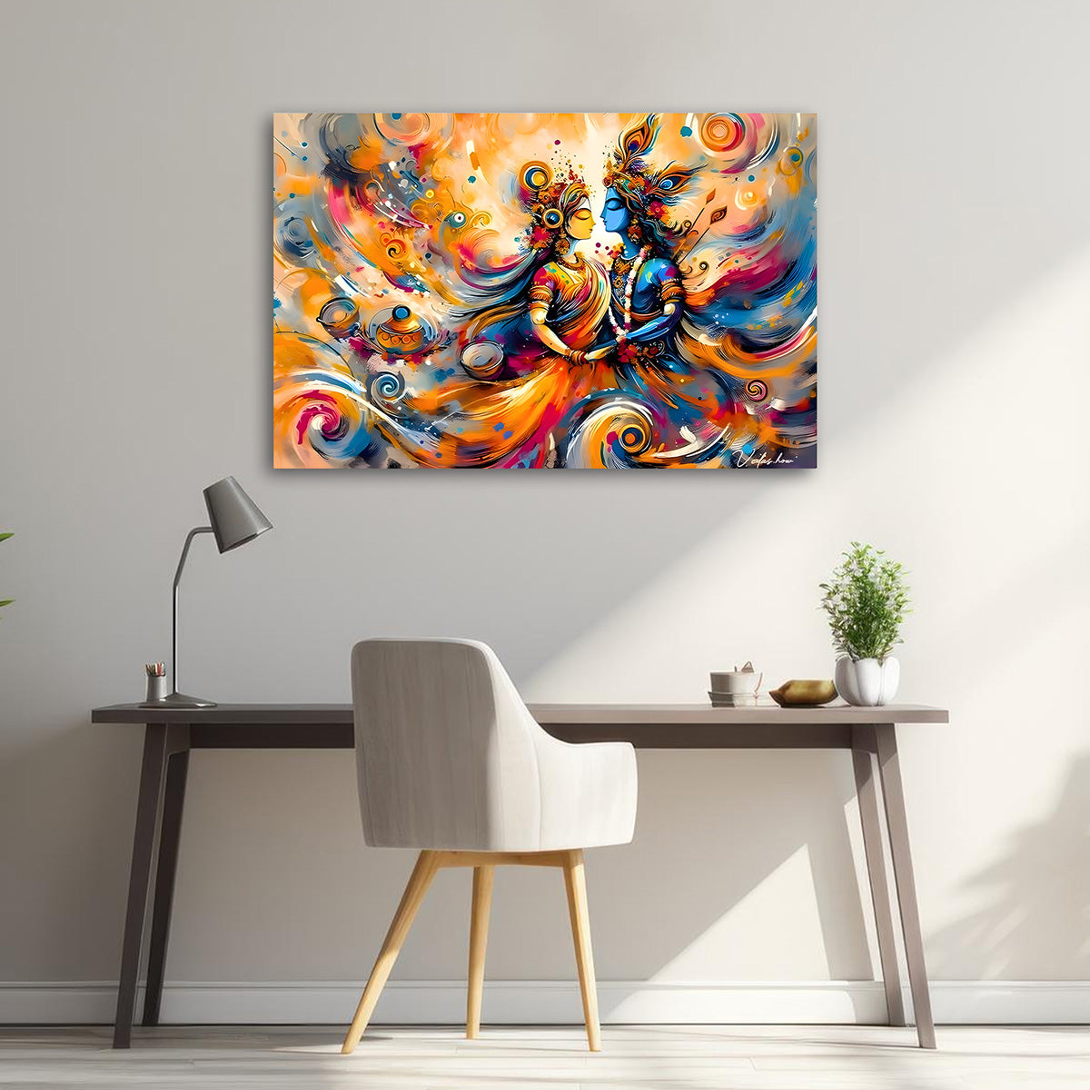 Radha Krishna Abstract Love Wall Painting | Colorful Modern Canvas Art for Living Room & Home Decor