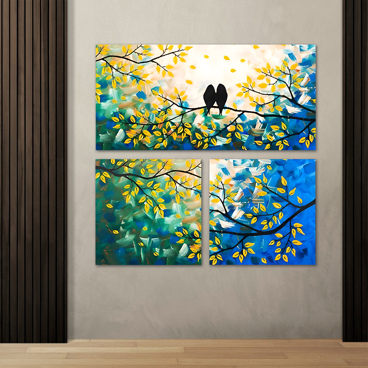 Abstract Love Birds Tree Canvas Painting Wall Art Set – Frame for Living Room (36 x 36 Inches Total Part)