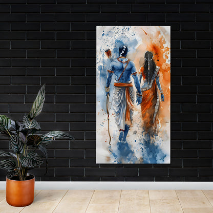 Ram Sita Canvas Wall Painting Frame | Spiritual Couple Canvas Wall Art for Living Room | Large Size Ram Darbar Style Painting for Home Decor & Gifting