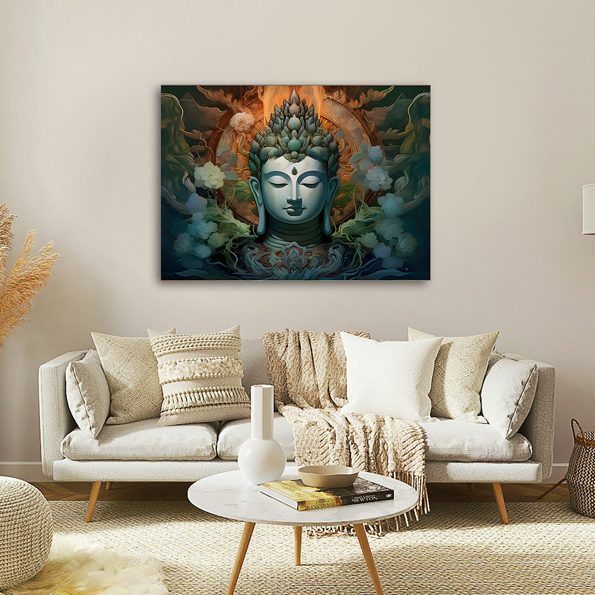 Serene Buddha Face Wall Painting | Modern Spiritual Canvas Art for Home & Office Decor