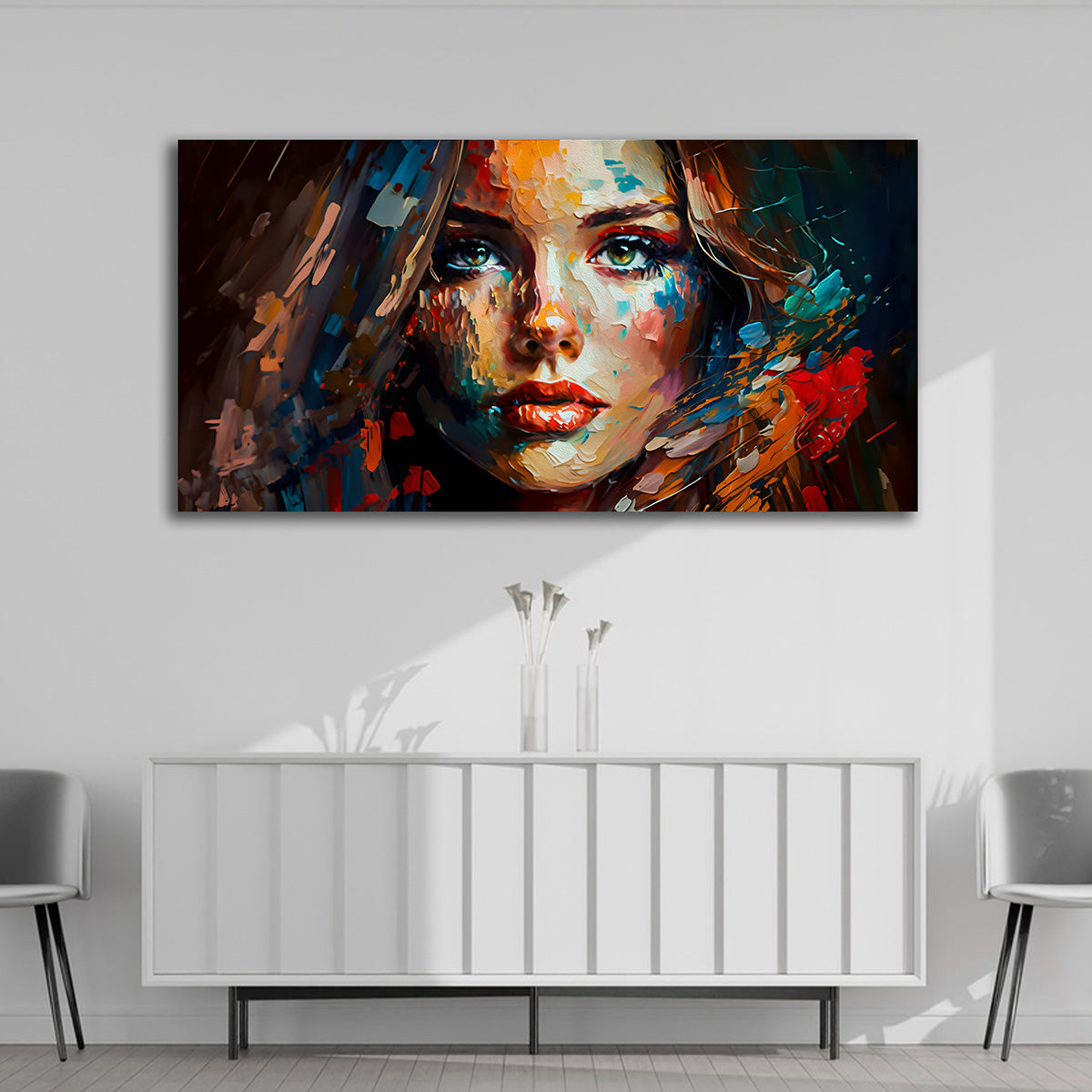 Colorful Abstract Woman Portrait Canvas Painting Wall Art for Living Room