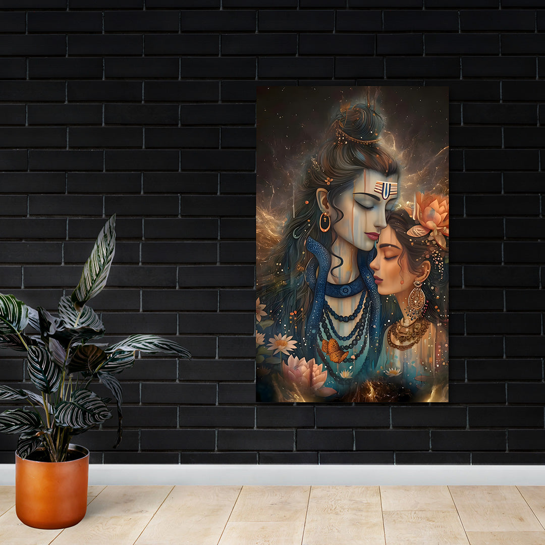 Shiv Parvati Canvas Painting Frame | Divine Shiva Parvati Couple Wall Art | Large Spiritual Canvas Wall Decor for Living Room