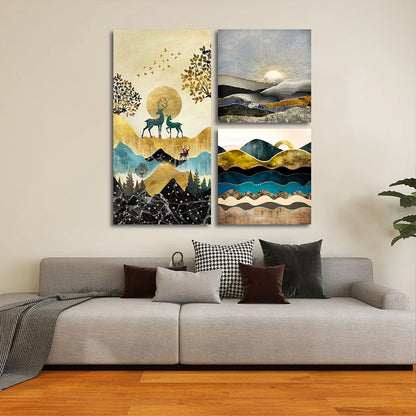 Abstract Nature Landscape Canvas Painting Wall Art Set – Large Size Frame (36 x 36 Inches Total Part)