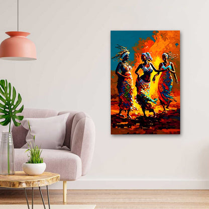 African Tribal Dance Wall Painting | Vibrant Cultural Canvas Art for Living Room Decor