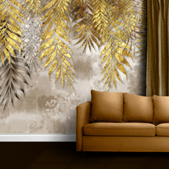 Beautiful Golden Leaves Wallpaper for Living Room Wall Decor | Bedroom | Office Walls Wallpaper | Premium Self Adhesive Wallpaper, Just Peel and Stick