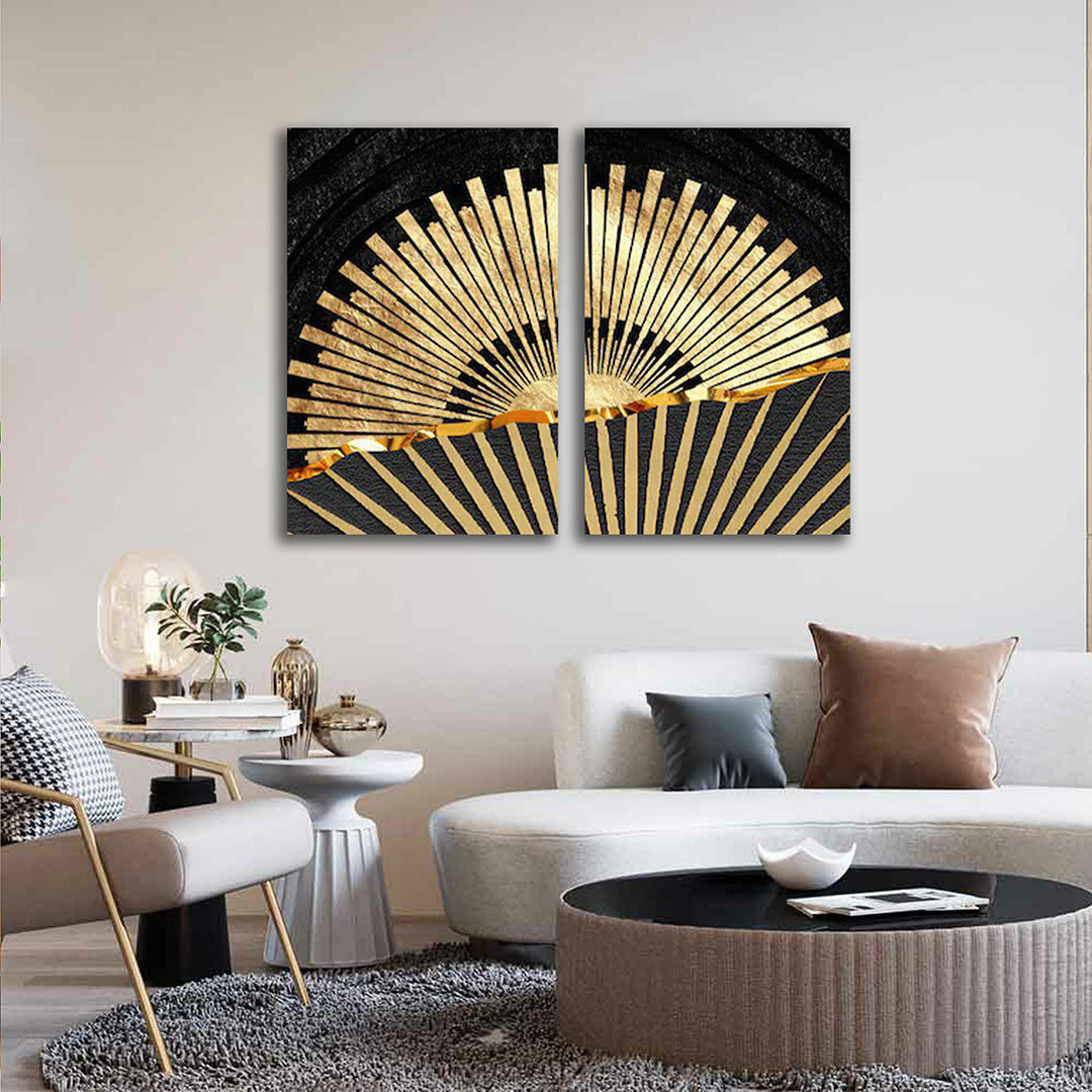 Abstract Golden Sunrise Canvas Painting Wall Art Set – Frame for Living Room (18 x 24 Inches Each Part)