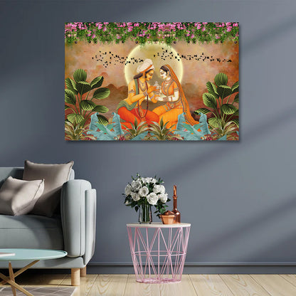 Radha Krishna Love Canvas Painting Frame Wall Decor for Living Room Romantic Spiritual Artwork