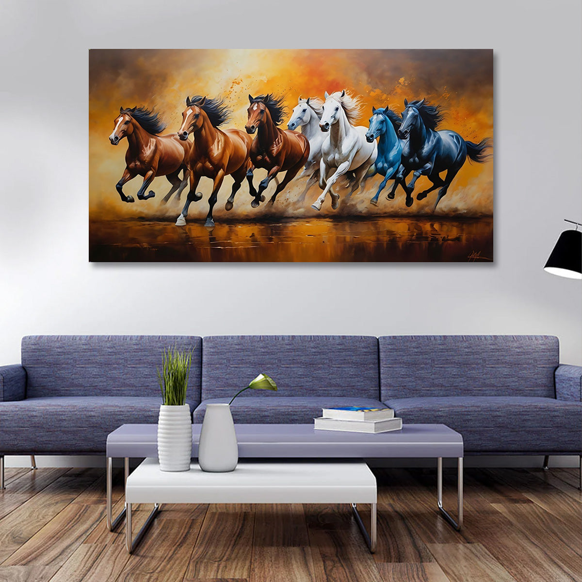 Running Horses Canvas Wall Art | Majestic Galloping Horse Painting | Dynamic Modern Wall Decor