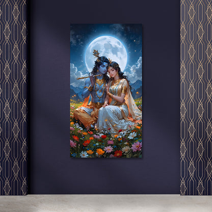 Radha Krishna Moonlight Canvas Painting Frame Romantic Spiritual Wall Decor for Living Room