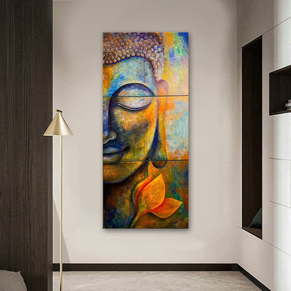 Abstract Buddha Face Wall Painting with Lotus | Spiritual Canvas Art for Modern Home Decor