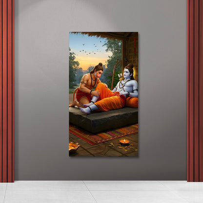 Lord Ram and Hanuman Devotion Canvas Painting Frame Spiritual Wall Decor for Living Room