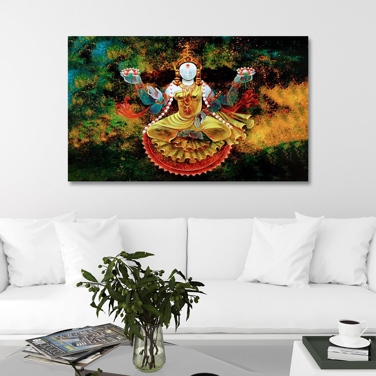 Goddess Lakshmi Lotus Canvas Painting Spiritual Wall Art for Living Room