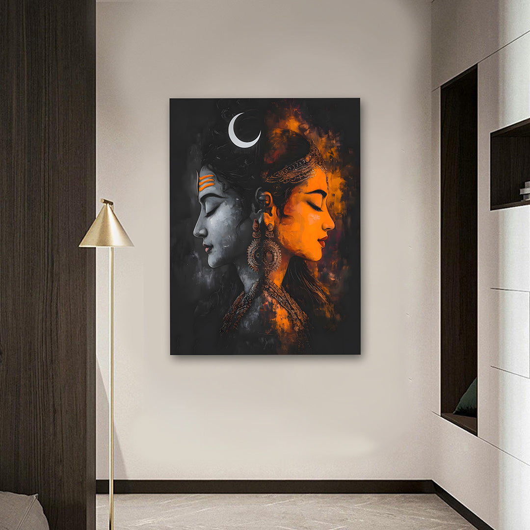 Shiv Parvati Abstract Wall Painting | Modern Spiritual Canvas Art for Living Room & Home Decor