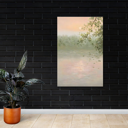 Soft Pastel Lake Landscape Wall Painting | Minimalist Nature Canvas Art | Vertical Acrylic UV Printed Wall Decor for Living Room Bedroom