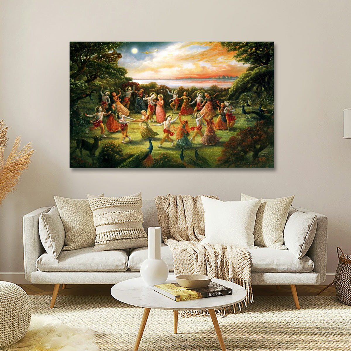 Krishna Raas Leela Canvas Painting Spiritual Wall Art for Living Room
