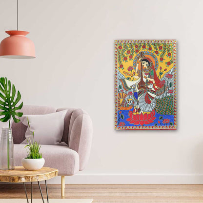 Saraswati Canvas Wall Art | Spiritual Painting for Home, Study Room & Office
