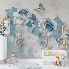 Luxury Blue Rose Wallpaper for Living Room, Bedroom, Office Walls Decor Wallpaper | Just Peel and Stick Self Adhesive Wallpaper