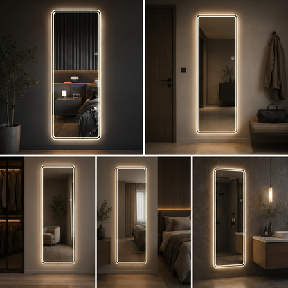 Full Length LED Mirror with Warm Backlight | Modern Rectangular Dressing Wall Mirror for Bedroom & Home